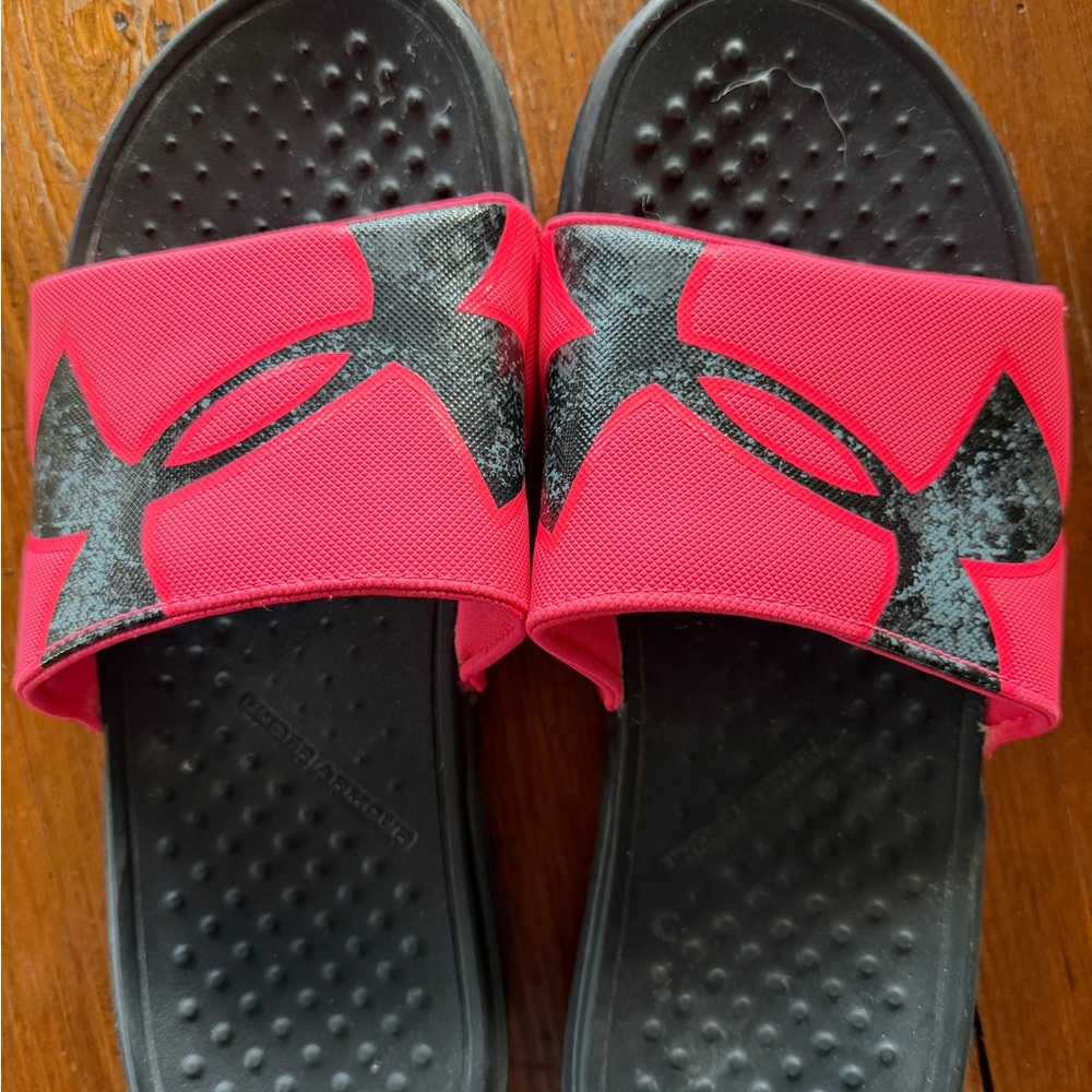 Under Armour Women's Black and Pink Slide Sandals